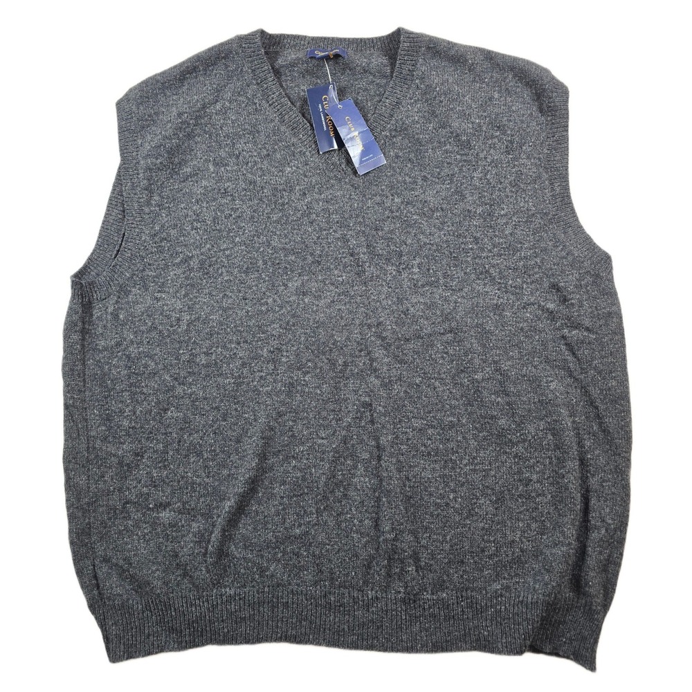 Club Room Sweater Vest Mens XL Charcoal Gray 100% Lambswool V-Neck NEW